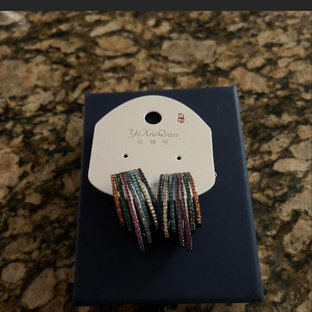 Multicolor Hoop Earrings - Layered Crystal Accent